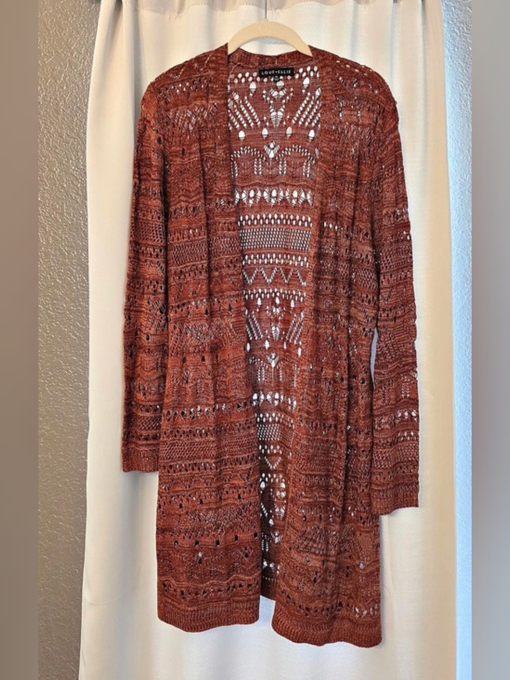 Love Ellie Open Front Geometric Cardigan - Brown